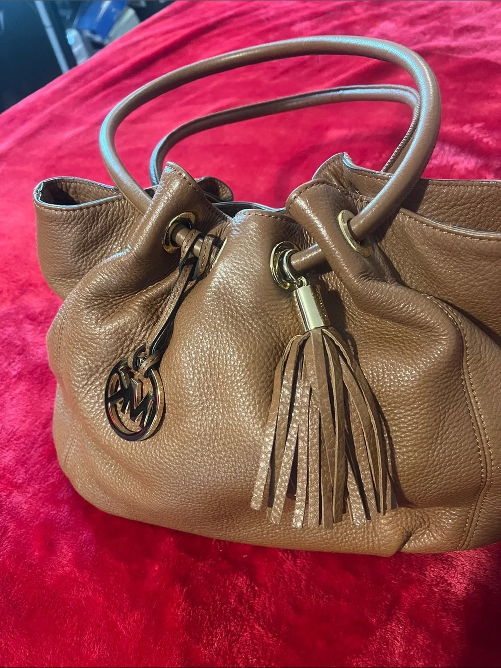 Michael Kors Brown Pebbled Leather Tassel Shoulder Bag